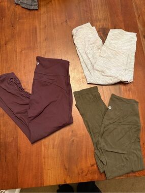 Lululemon High-Rise Align Leggings Bundle — Burgundy, Olive & Light Gray